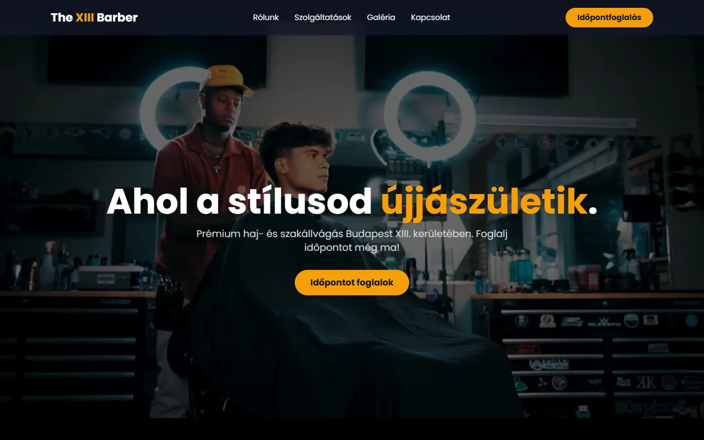 Borbélyszalon weboldal online időpontfoglalással – képernyőkép, asztali nézet