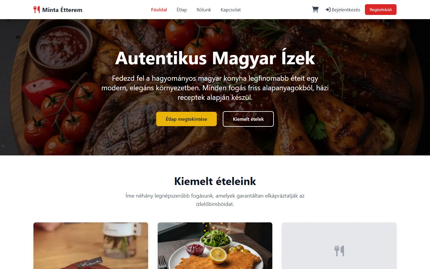 Étterem weboldal online étlappal és rendeléssel – képernyőkép, asztali nézet